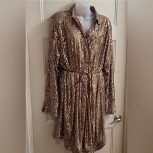 Intempo Sequin Plus Size Button Down Cocktail‎ - Prom - Semi Formal Dress